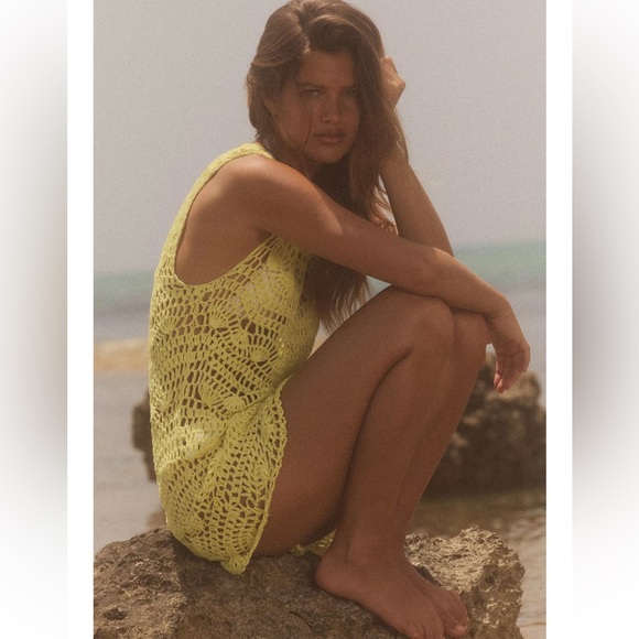 Zara Dresses & Skirts - Zara NWT open knit mini dress yellow coverup 3646/001